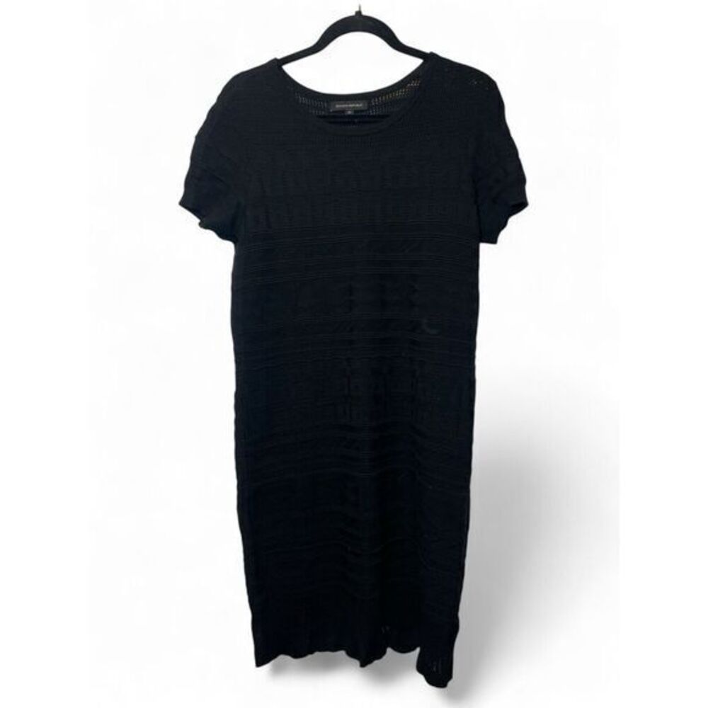 Banana Republic Women M Black Crochet Mixed Stitch Short Sleeve‎ Sweater Dress